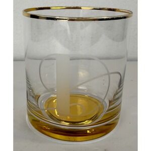 Anthropologie Whiskey Tumbler Low Ball Monogram Glass Letter "D" Gold Rimmed GUC